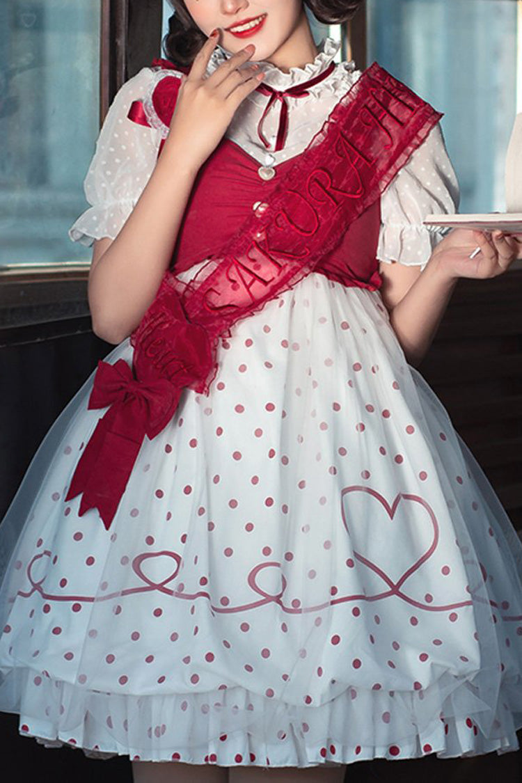 Gothic Lolita Dress - Hollow Love Polka Dot Print, Red, Sweet Style, Printed - main product image