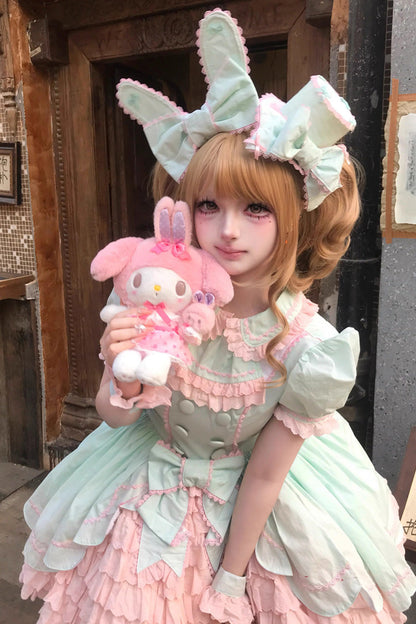 Gothic Lolita Dress - Honeydew Melon Parfait, 2 Colors, Ruffled, Layered, Sweet Style - additional product view 2