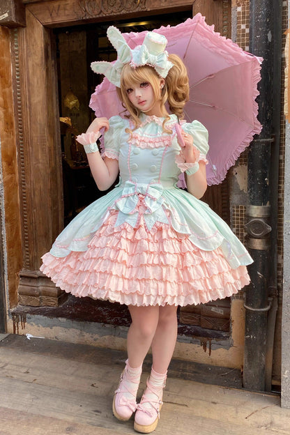 Gothic Lolita Dress - Honeydew Melon Parfait, 2 Colors, Ruffled, Layered, Sweet Style - additional product view 3