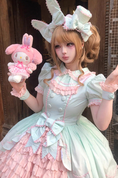 Gothic Lolita Dress - Honeydew Melon Parfait, 2 Colors, Ruffled, Layered, Sweet Style - additional product view 4