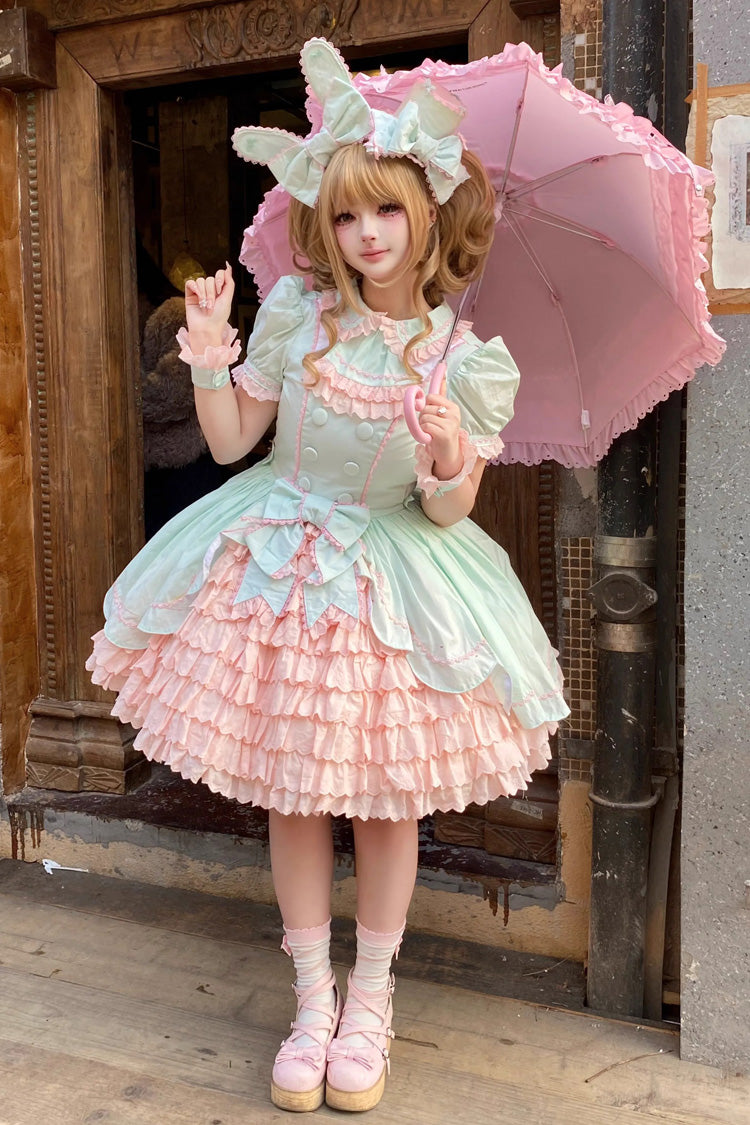 Gothic Lolita Dress - Honeydew Melon Parfait, 2 Colors, Ruffled, Layered, Sweet Style - additional product view 5