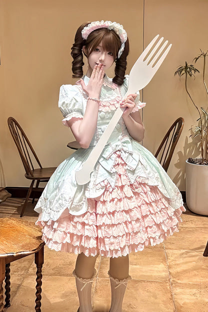 Gothic Lolita Dress - Honeydew Melon Parfait, 2 Colors, Ruffled, Layered, Sweet Style - additional product view 6