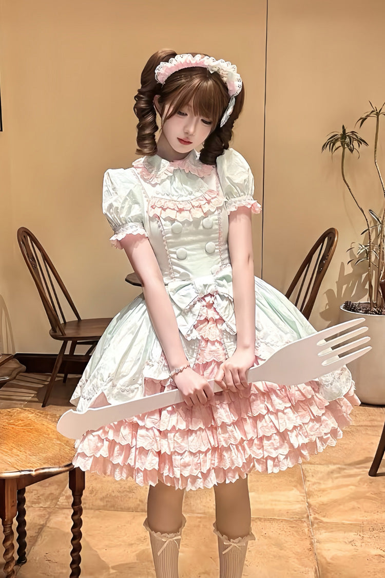 Gothic Lolita Dress - Honeydew Melon Parfait, 2 Colors, Ruffled, Layered, Sweet Style - additional product view 7