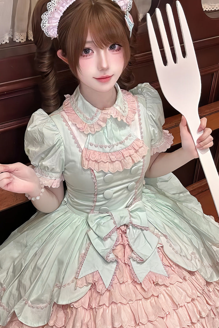Gothic Lolita Dress - Honeydew Melon Parfait, 2 Colors, Ruffled, Layered, Sweet Style - additional product view 8