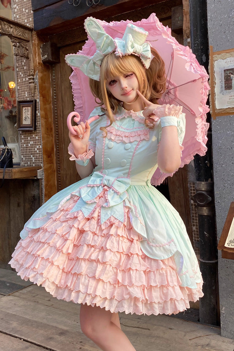 Gothic Lolita Dress - Honeydew Melon Parfait, 2 Colors, Ruffled, Layered, Sweet Style - main product image