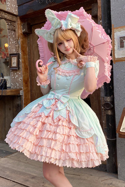 Gothic Lolita Dress - Honeydew Melon Parfait, 2 Colors, Ruffled, Layered, Sweet Style - main product image
