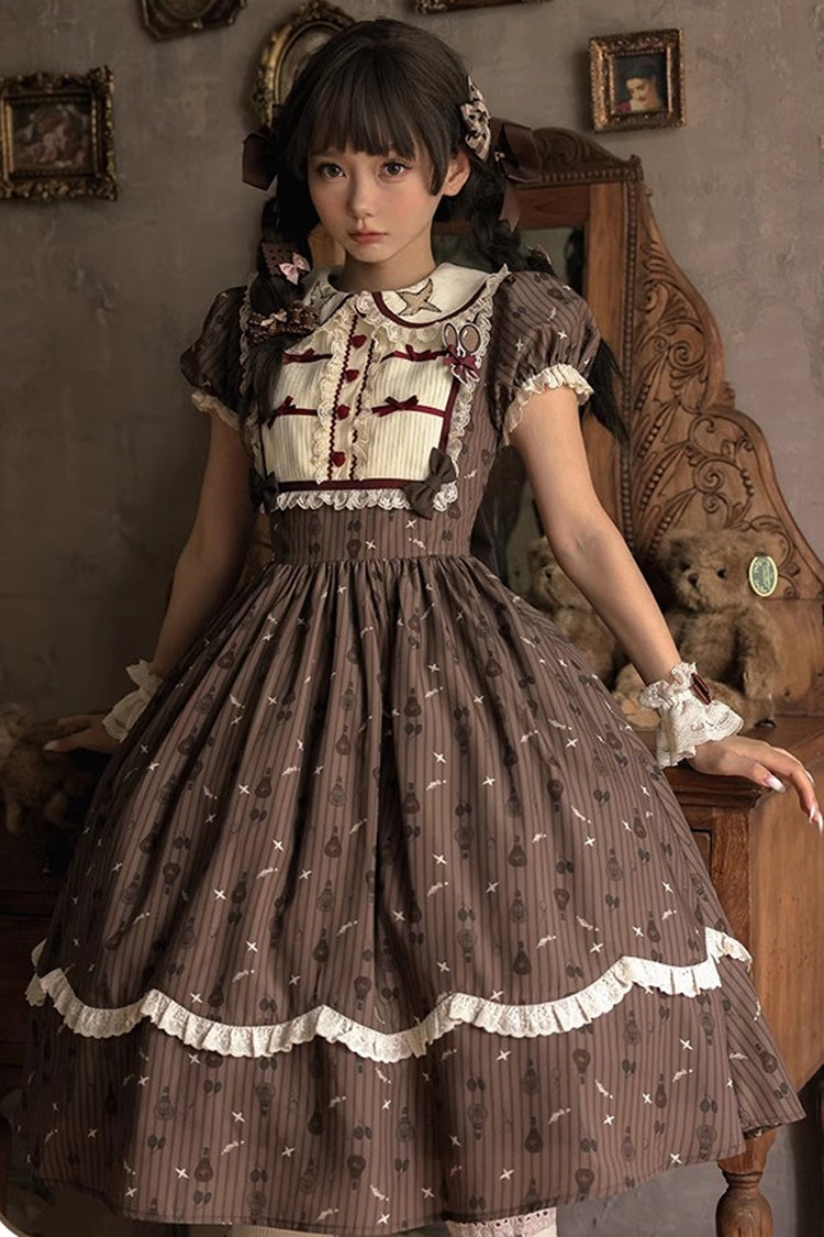 Gothic Lolita Dress - Hot Air Balloon, Brown, Long Version, Long Length, Printed - additional product view 5
