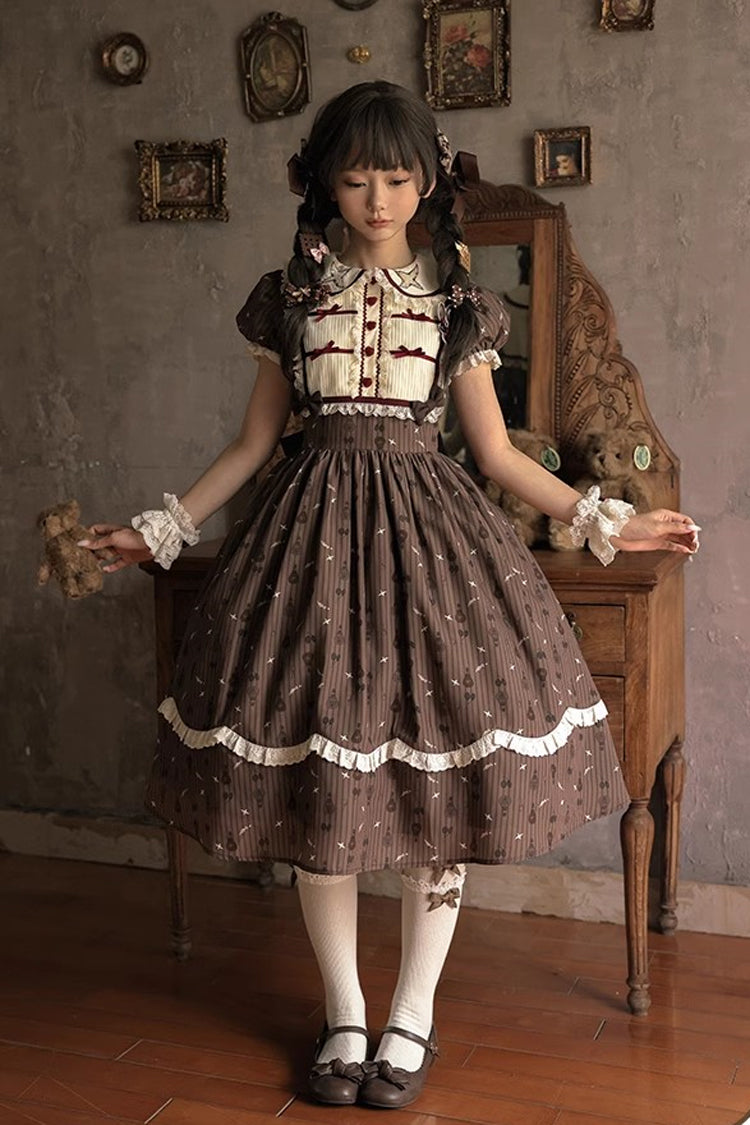 Gothic Lolita Dress - Hot Air Balloon, Brown, Long Version, Long Length, Printed - main product image