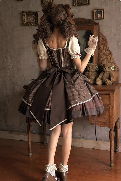 Gothic Lolita Dress - Hot Air Balloon, Brown, Printed, Sweet Style, Bow Detail - additional product view 3