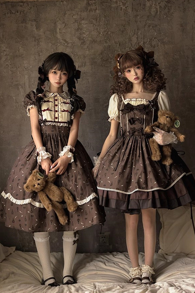 Gothic Lolita Dress - Hot Air Balloon, Brown, Printed, Sweet Style, Bow Detail - additional product view 4