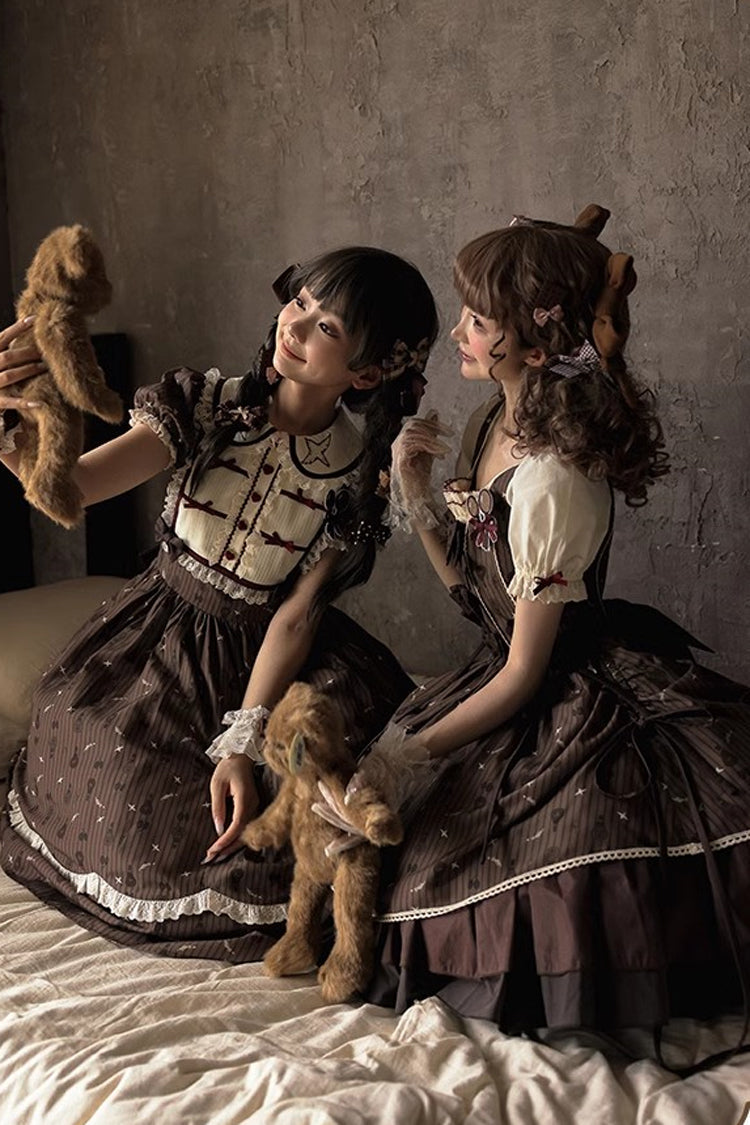 Gothic Lolita Dress - Hot Air Balloon, Brown, Printed, Sweet Style, Bow Detail - additional product view 7