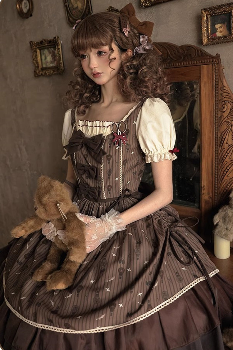 Gothic Lolita Dress - Hot Air Balloon, Brown, Printed, Sweet Style, Bow Detail - additional product view 8