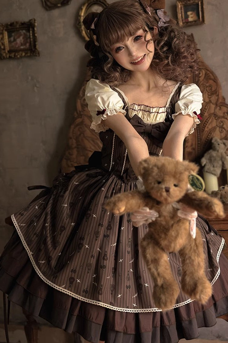 Gothic Lolita Dress - Hot Air Balloon, Brown, Printed, Sweet Style, Bow Detail - additional product view 9