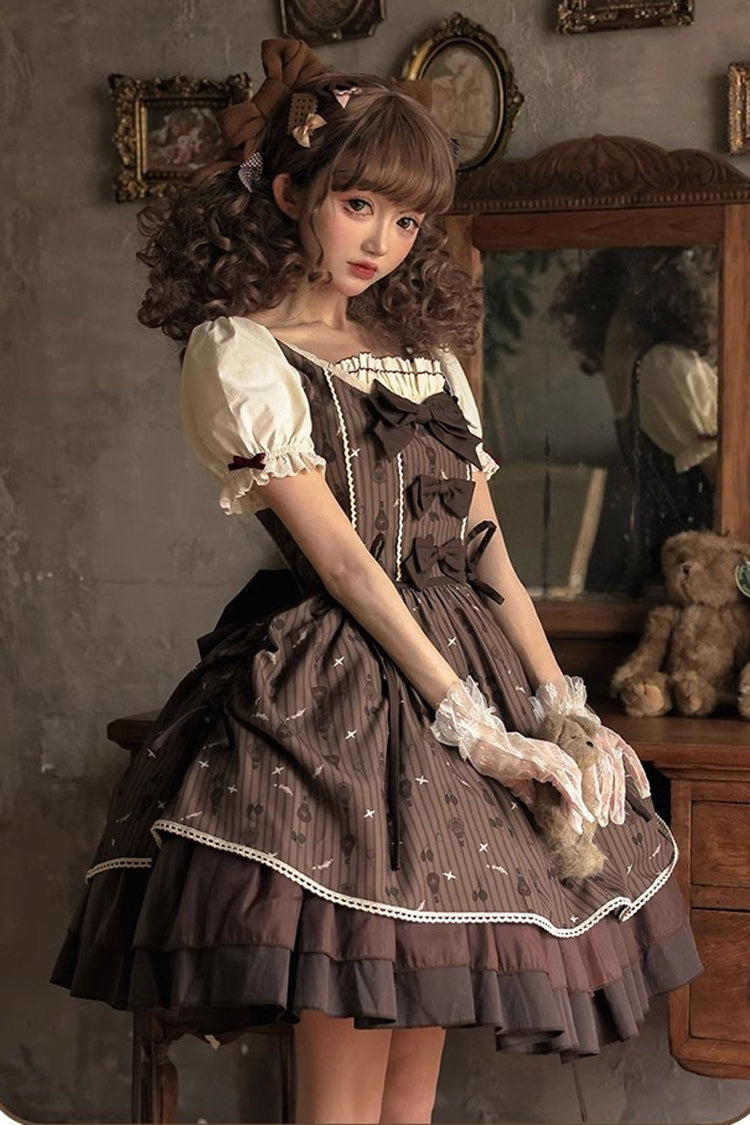 Gothic Lolita Dress - Hot Air Balloon, Brown, Printed, Sweet Style, Bow Detail - additional product view 10
