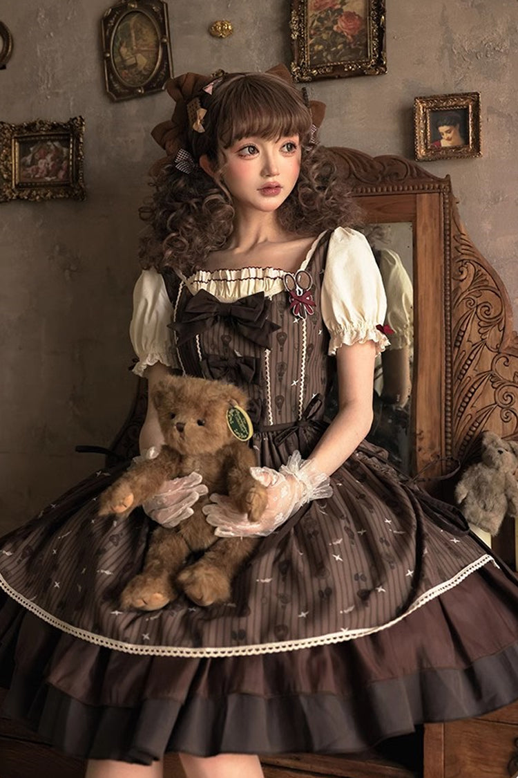 Gothic Lolita Dress - Hot Air Balloon, Brown, Printed, Sweet Style, Bow Detail - additional product view 11
