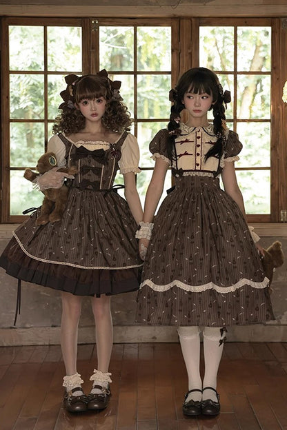 Gothic Lolita Dress - Hot Air Balloon, Brown, Printed, Sweet Style, Bow Detail - additional product view 12