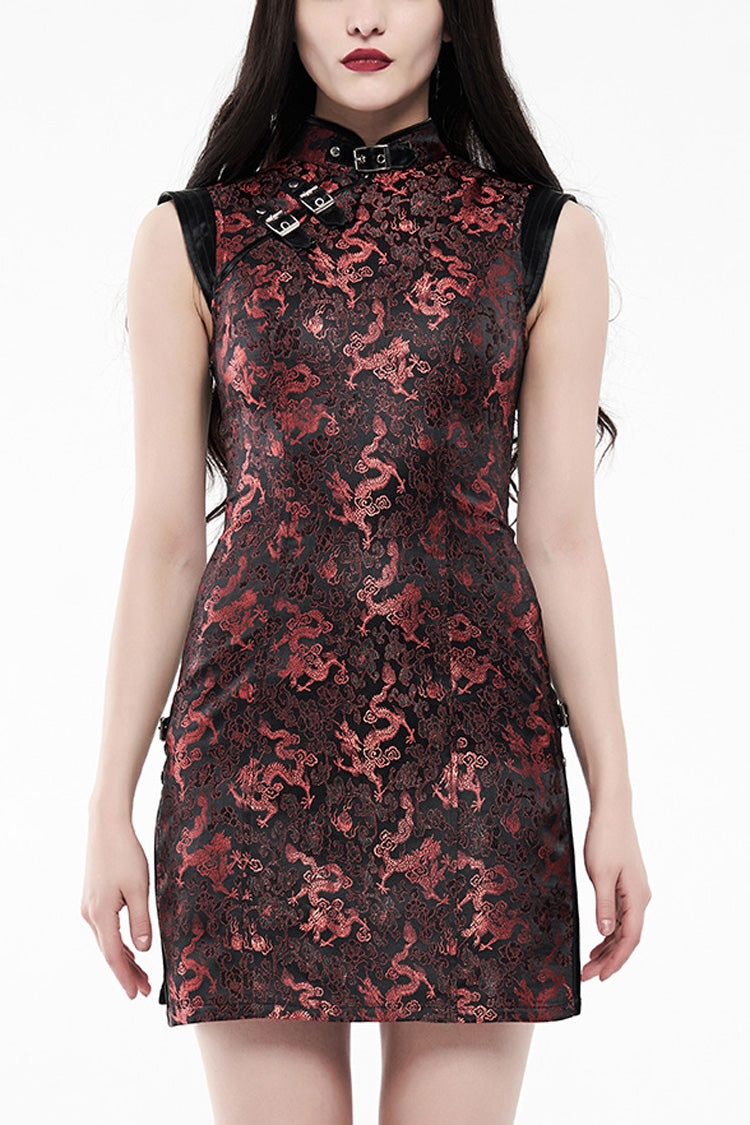 Gothic Lolita Dress - Jacquard Dragon Print Slim, 2 Colors, Women's Style, Printed - XS Black/Red / S Black/Red / M Black/Red option