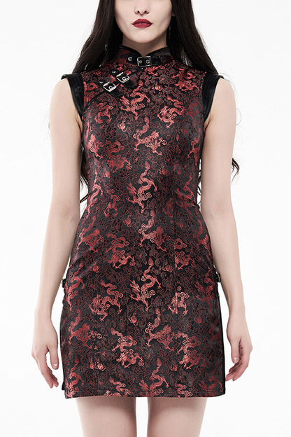 Gothic Lolita Dress - Jacquard Dragon Print Slim, 2 Colors, Women's Style, Printed - XS Black/Red / S Black/Red / M Black/Red option