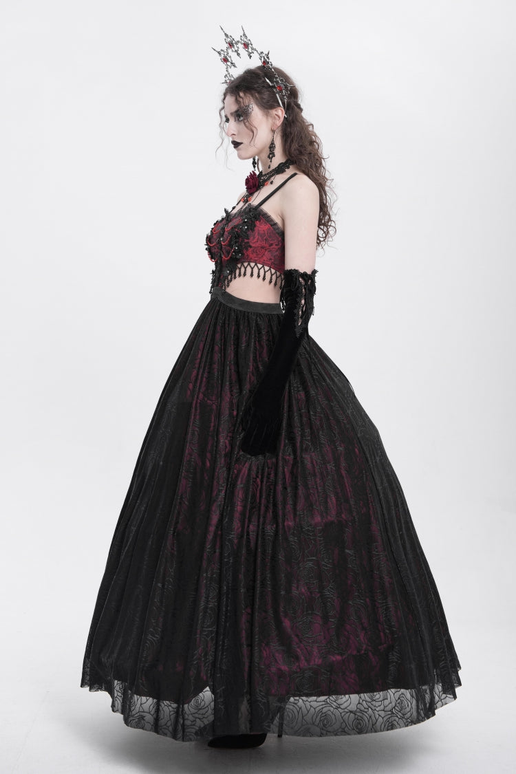Gothic Lolita Dress - Jacquard Floral, Red, Women's Style, Embroidered, Lace Trim - additional product view 2