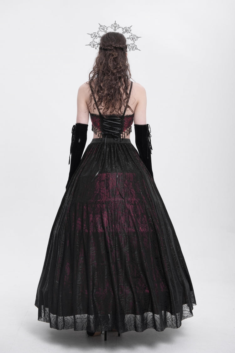 Gothic Lolita Dress - Jacquard Floral, Red, Women's Style, Embroidered, Lace Trim - additional product view 3