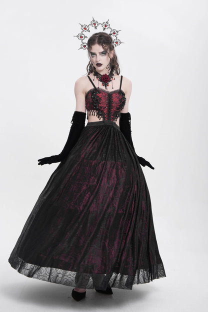 Gothic Lolita Dress - Jacquard Floral, Red, Women's Style, Embroidered, Lace Trim - additional product view 4
