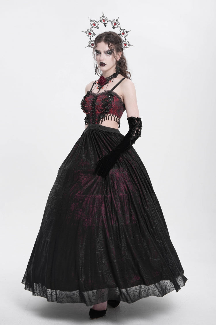 Gothic Lolita Dress - Jacquard Floral, Red, Women's Style, Embroidered, Lace Trim - additional product view 5