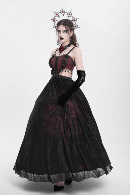 Gothic Lolita Dress - Jacquard Floral, Red, Women's Style, Embroidered, Lace Trim - additional product view 5