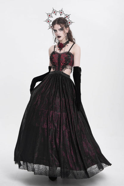 Gothic Lolita Dress - Jacquard Floral, Red, Women's Style, Embroidered, Lace Trim - additional product view 6