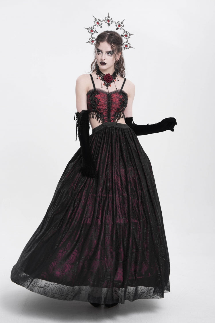 Gothic Lolita Dress - Jacquard Floral, Red, Women's Style, Embroidered, Lace Trim - additional product view 7