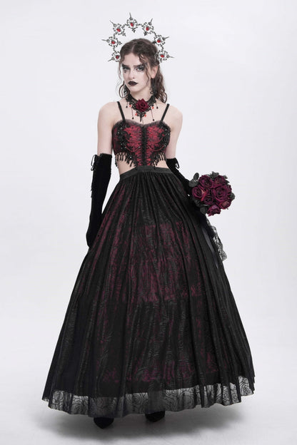 Gothic Lolita Dress - Jacquard Floral, Red, Women's Style, Embroidered, Lace Trim - additional product view 8