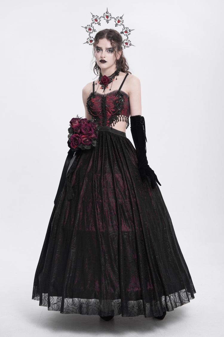 Gothic Lolita Dress - Jacquard Floral, Red, Women's Style, Embroidered, Lace Trim - additional product view 9