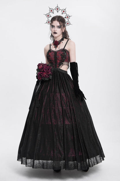Gothic Lolita Dress - Jacquard Floral, Red, Women's Style, Embroidered, Lace Trim - additional product view 9