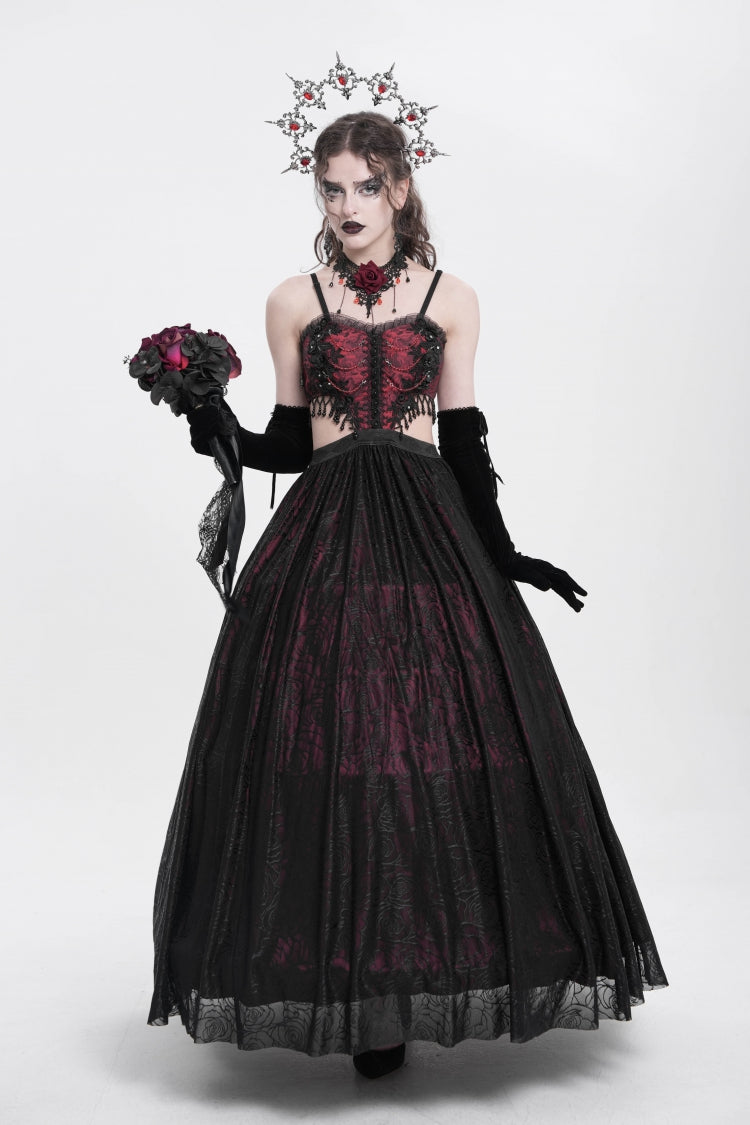 Gothic Lolita Dress - Jacquard Floral, Red, Women's Style, Embroidered, Lace Trim - additional product view 10