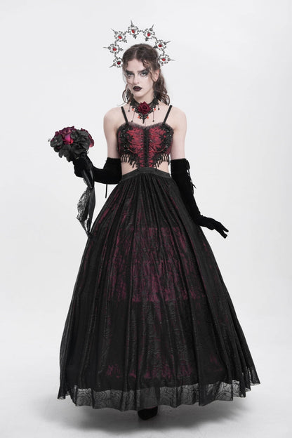 Gothic Lolita Dress - Jacquard Floral, Red, Women's Style, Embroidered, Lace Trim - additional product view 10