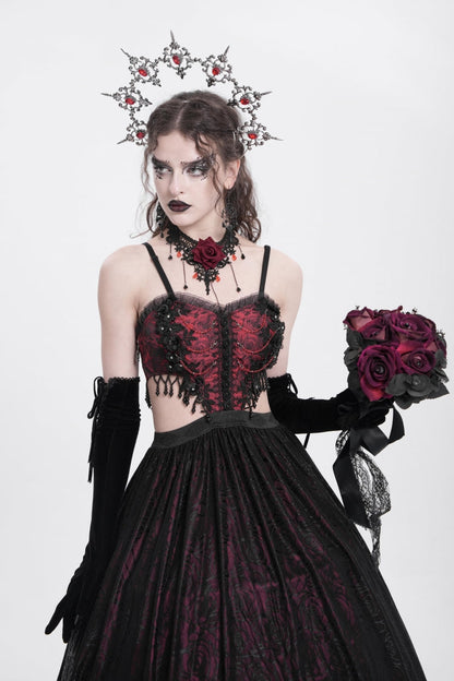 Gothic Lolita Dress - Jacquard Floral, Red, Women's Style, Embroidered, Lace Trim - additional product view 11