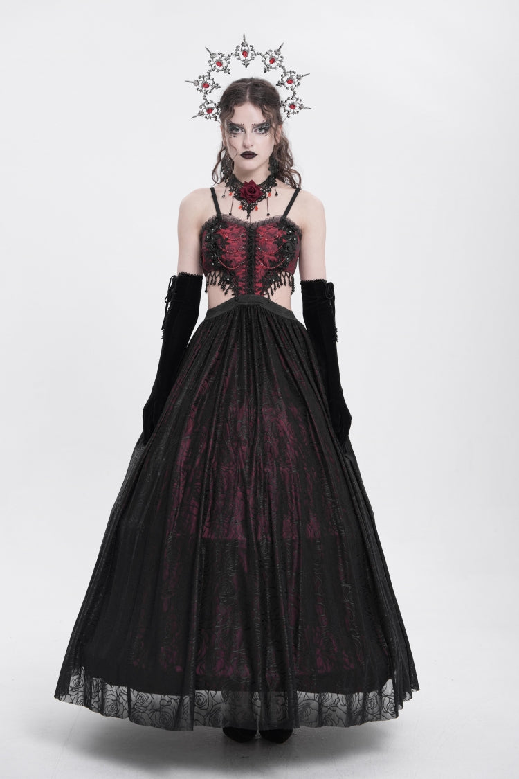 Gothic Lolita Dress - Jacquard Floral, Red, Women's Style, Embroidered, Lace Trim - main product image