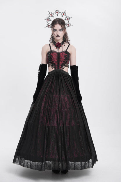 Gothic Lolita Dress - Jacquard Floral, Red, Women's Style, Embroidered, Lace Trim - main product image