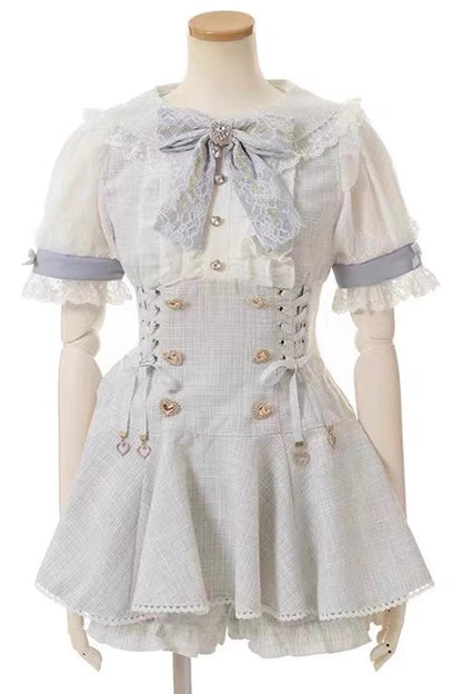 Gothic Lolita Dress - Japanese, 2 Colors, Sweet Style, Lace Trim - S Blue Short-Sleeves / M Blue Short-Sleeves / L Blue Short-Sleeves option