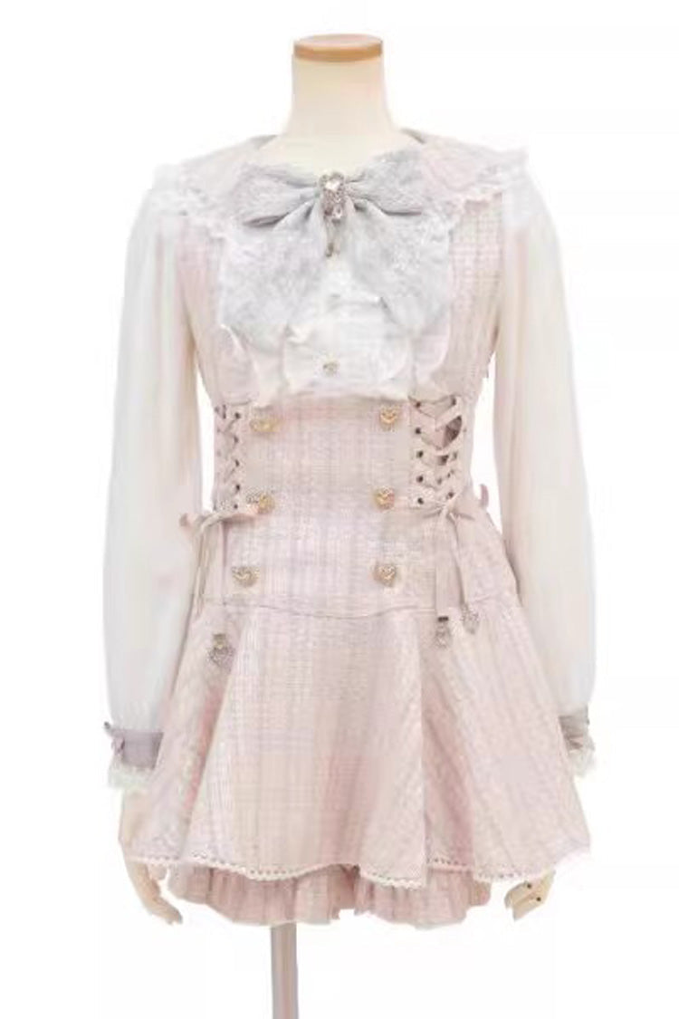Gothic Lolita Dress - Japanese, 2 Colors, Sweet Style, Lace Trim - S Pink Long-Sleeves / M Pink Long-Sleeves / L Pink Long-Sleeves option