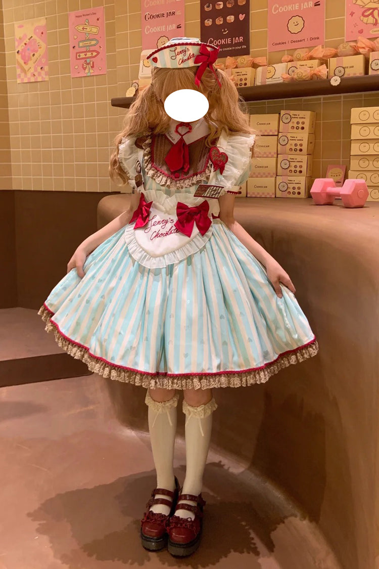 Gothic Lolita Dress - Jenny's Chocolate, Green, Printed, Sweet Style, Bow Detail - additional product view 2
