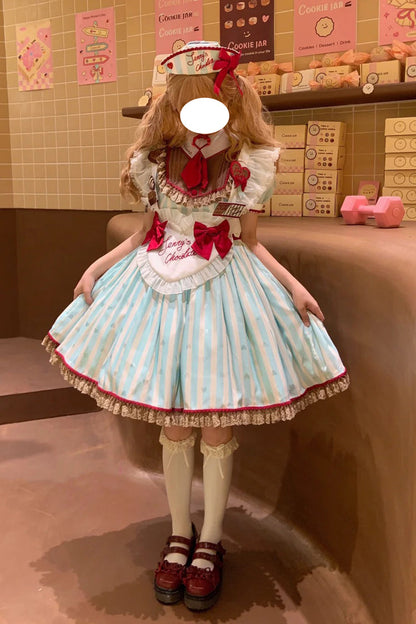 Gothic Lolita Dress - Jenny's Chocolate, Green, Printed, Sweet Style, Bow Detail - additional product view 2