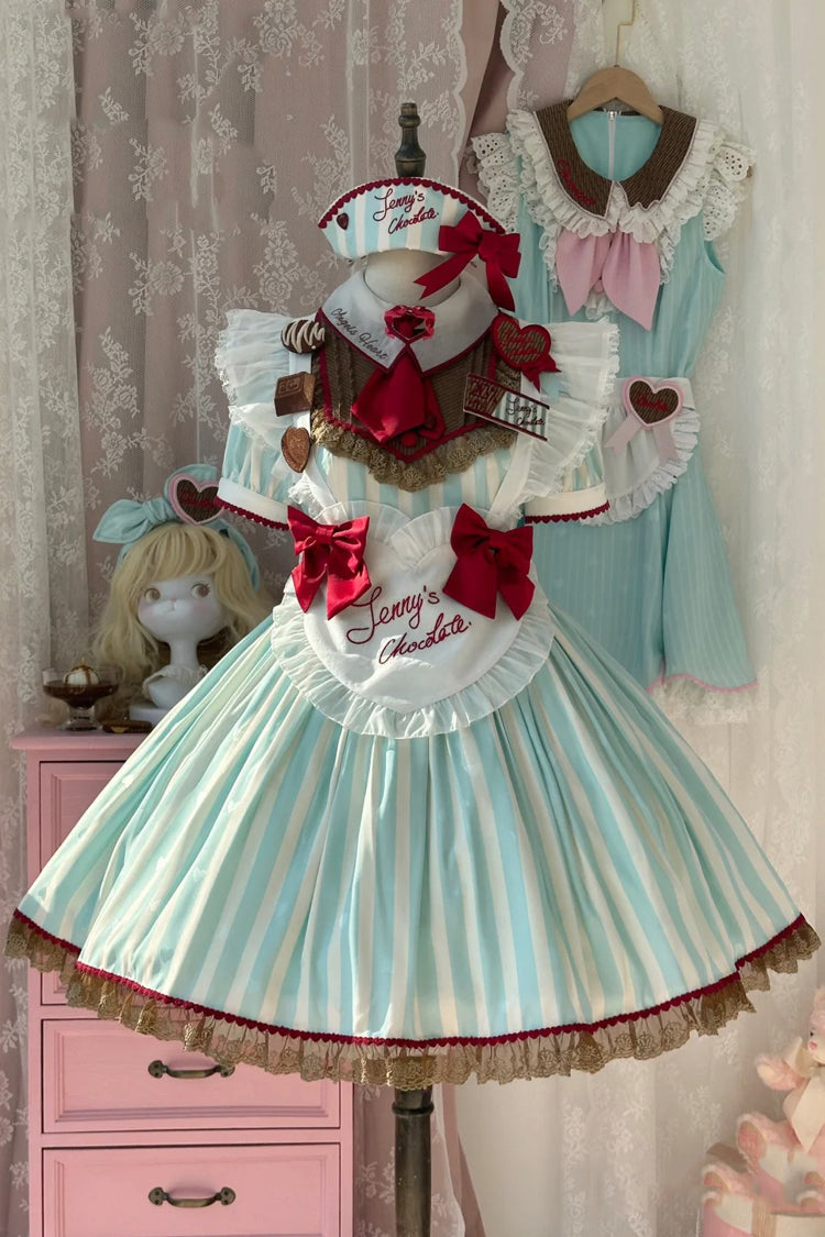 Gothic Lolita Dress - Jenny's Chocolate, Green, Printed, Sweet Style, Bow Detail - additional product view 3