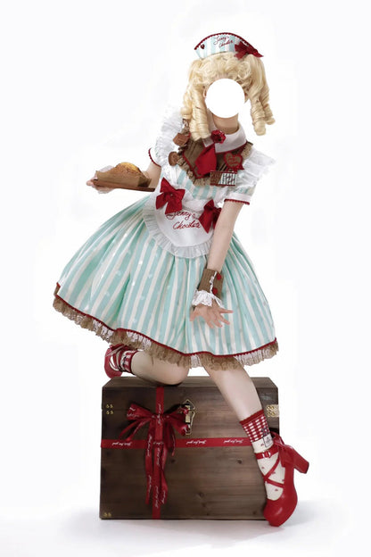 Gothic Lolita Dress - Jenny's Chocolate, Green, Printed, Sweet Style, Bow Detail - additional product view 4