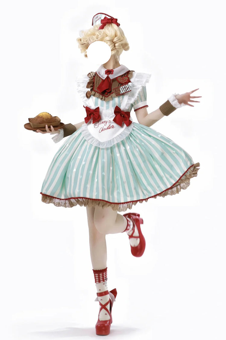 Gothic Lolita Dress - Jenny's Chocolate, Green, Printed, Sweet Style, Bow Detail - additional product view 5