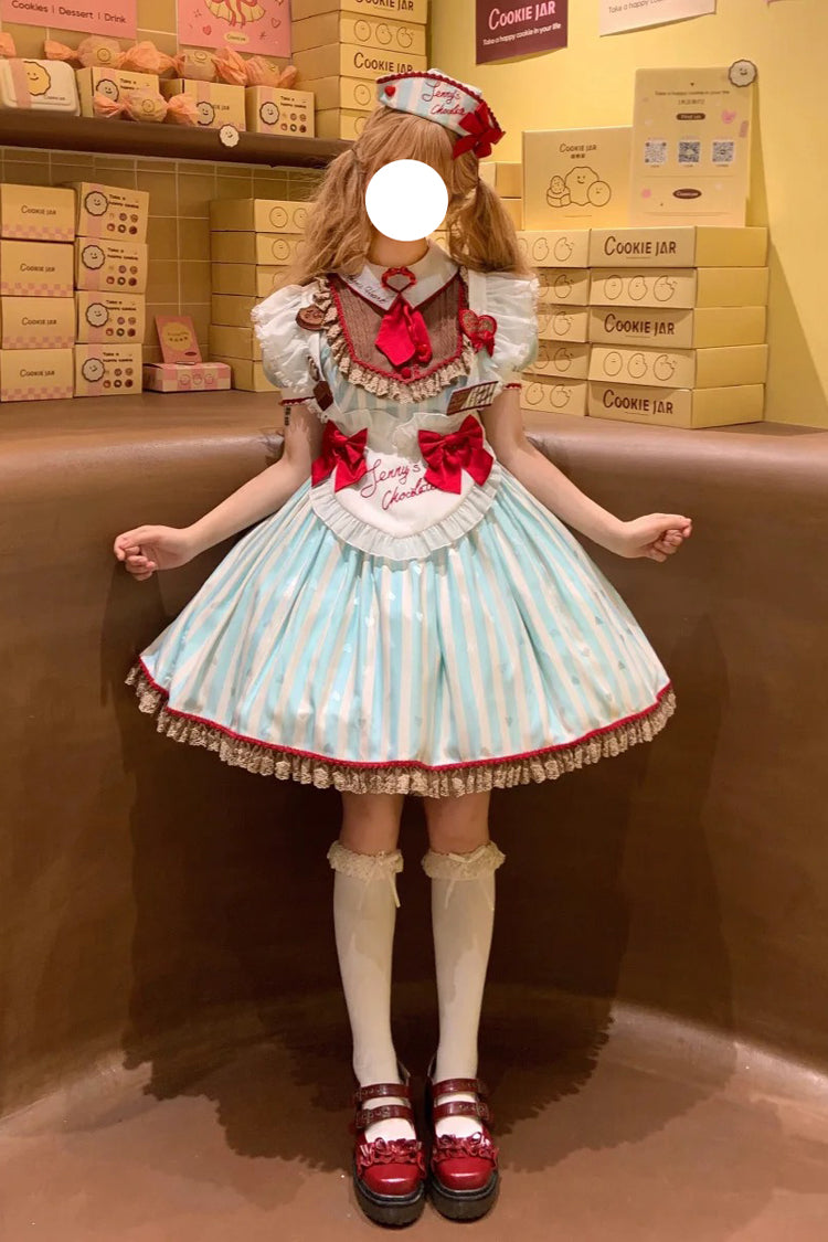 Gothic Lolita Dress - Jenny's Chocolate, Green, Printed, Sweet Style, Bow Detail - additional product view 6