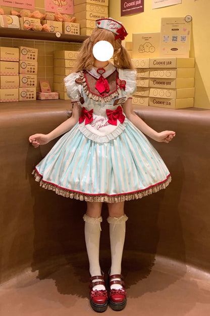 Gothic Lolita Dress - Jenny's Chocolate, Green, Printed, Sweet Style, Bow Detail - additional product view 6