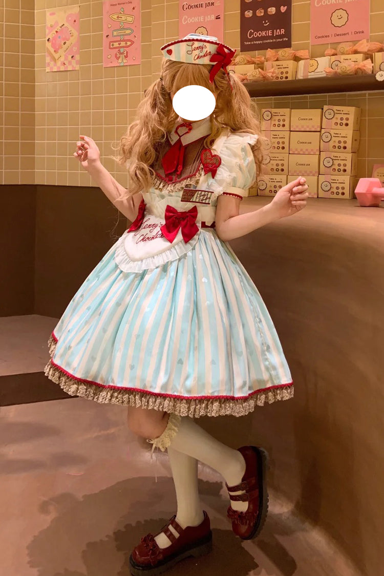 Gothic Lolita Dress - Jenny's Chocolate, Green, Printed, Sweet Style, Bow Detail - additional product view 7