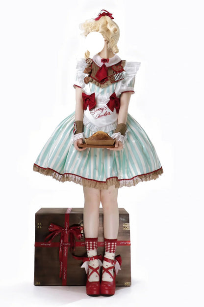 Gothic Lolita Dress - Jenny's Chocolate, Green, Printed, Sweet Style, Bow Detail - additional product view 18