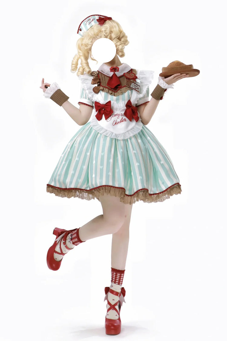 Gothic Lolita Dress - Jenny's Chocolate, Green, Printed, Sweet Style, Bow Detail - main product image