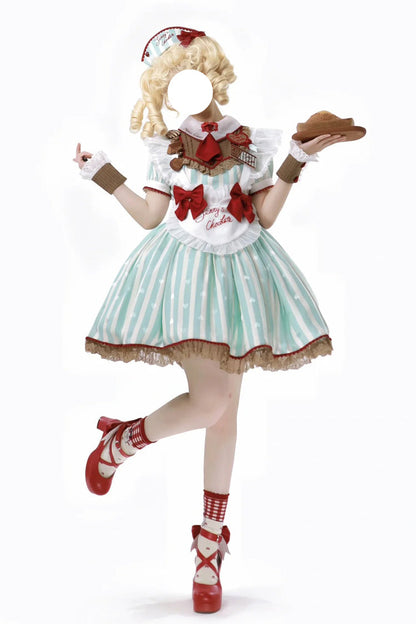 Gothic Lolita Dress - Jenny's Chocolate, Green, Printed, Sweet Style, Bow Detail - main product image